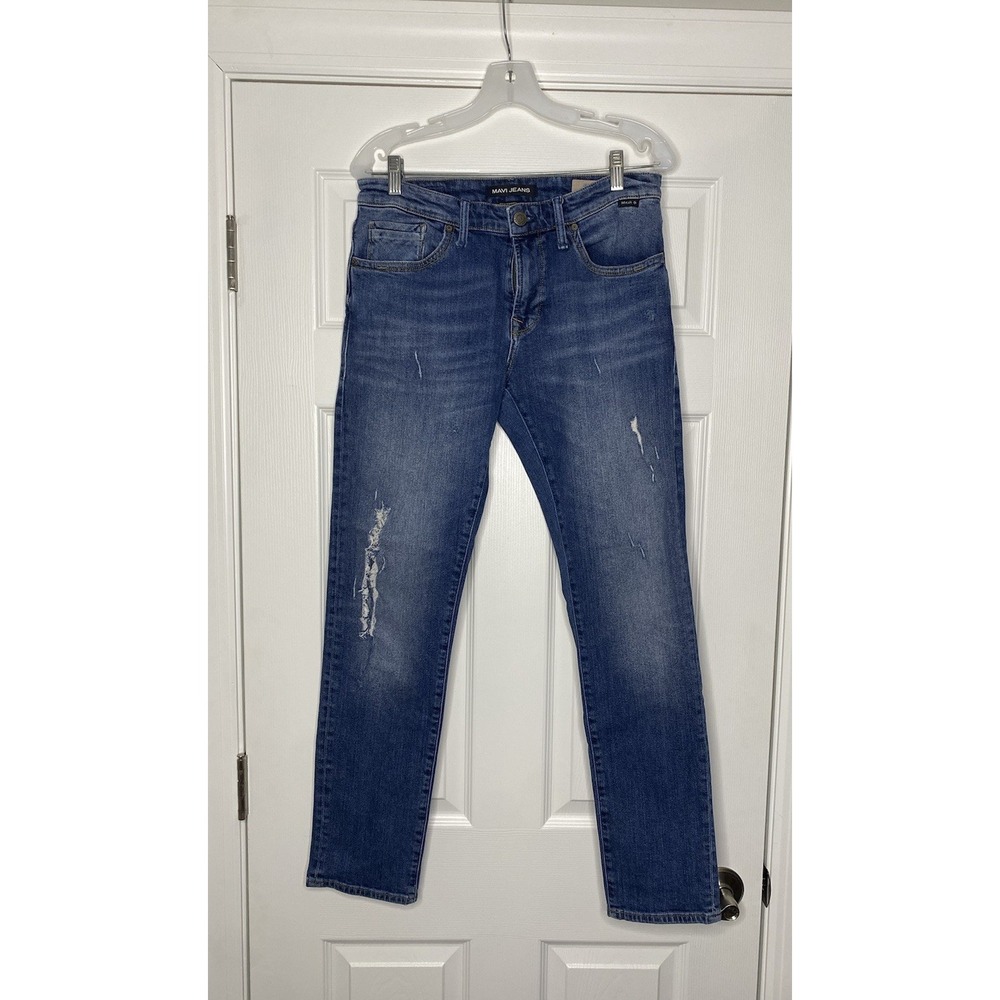 Mavi Mens Denim Jake Slim Leg Jeans Distressed Medium Wash 31x32‎ Measure 31x31